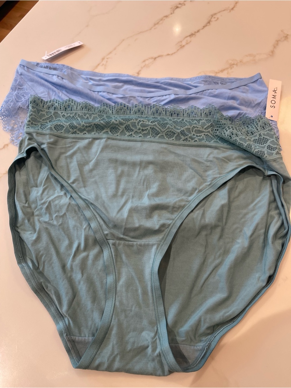 Soma Lace-Trim Bikini Briefs in Light Blue and Teal Set of 2 NEW sz xxl